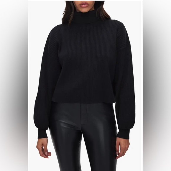 Good American Sweaters - NWT Good American Black Wide Rib Crop Turtleneck Pullover Sweater Size Small
